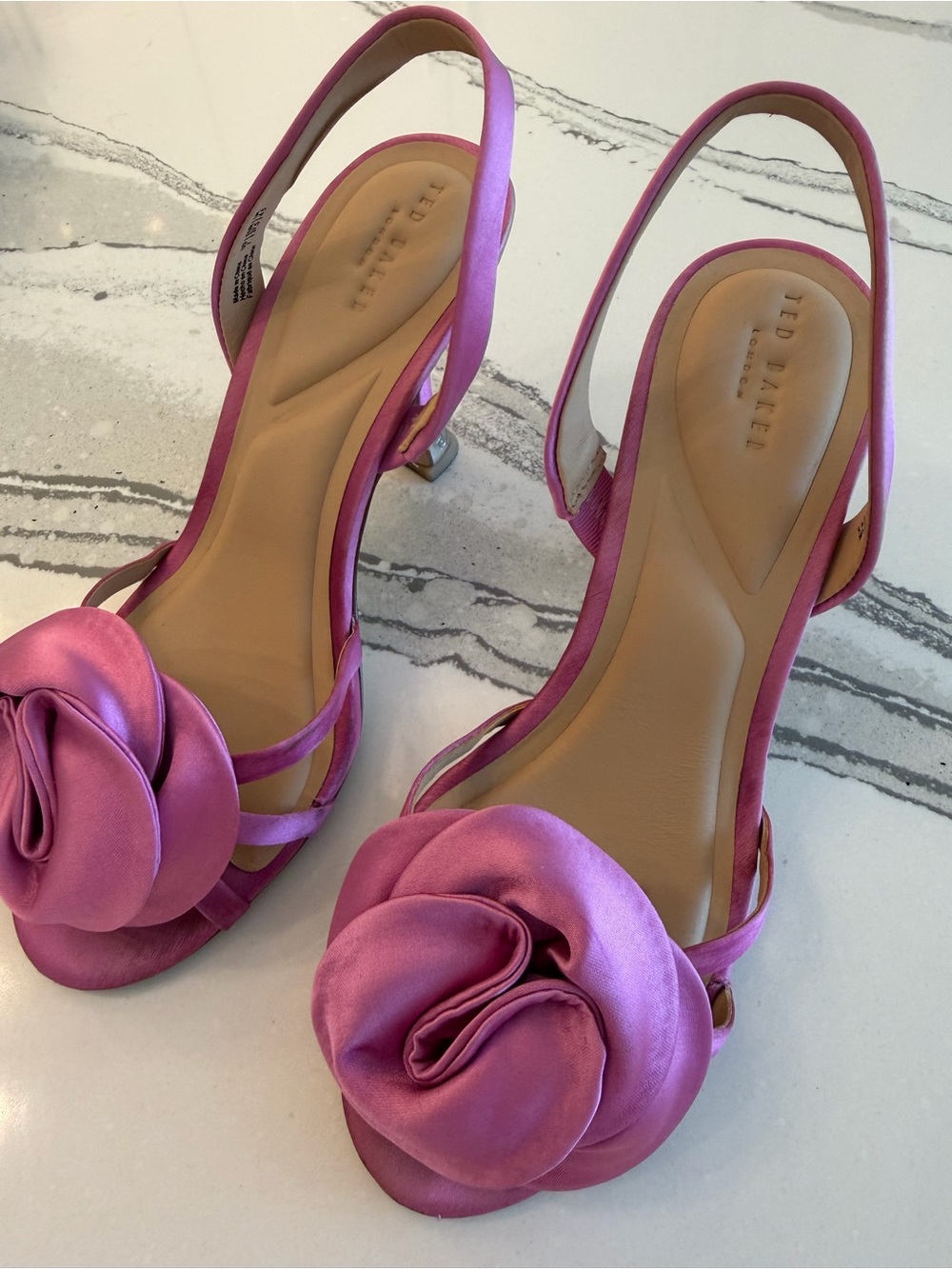 Ted Baker Fuchsia Satin Rosette Slingback Heels